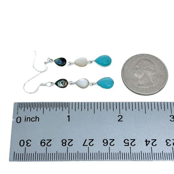 New With Tags Sterling Silver 925 Paua Shell Mother of Pearl Magnesite Dangle Ea - Picture 4 of 7